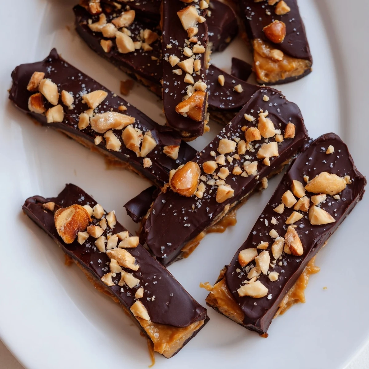 Date Bark Snickers-Style, layered with rich chocolate and peanuts, ideal for a sweet, frozen treat.