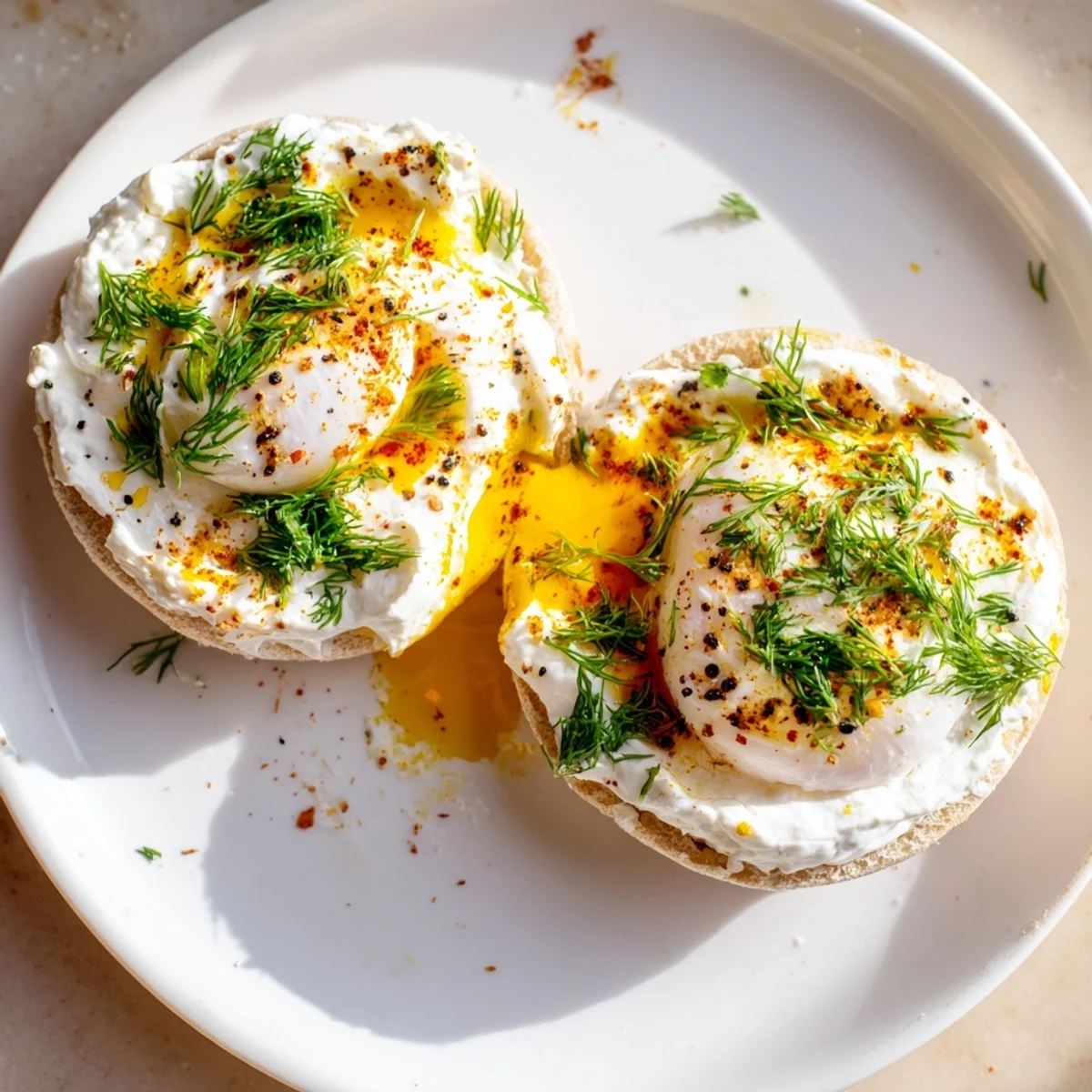 Creamy Çılbır Eggs Benedict brunch features perfectly poached eggs atop garlicky yogurt, spiced butter.