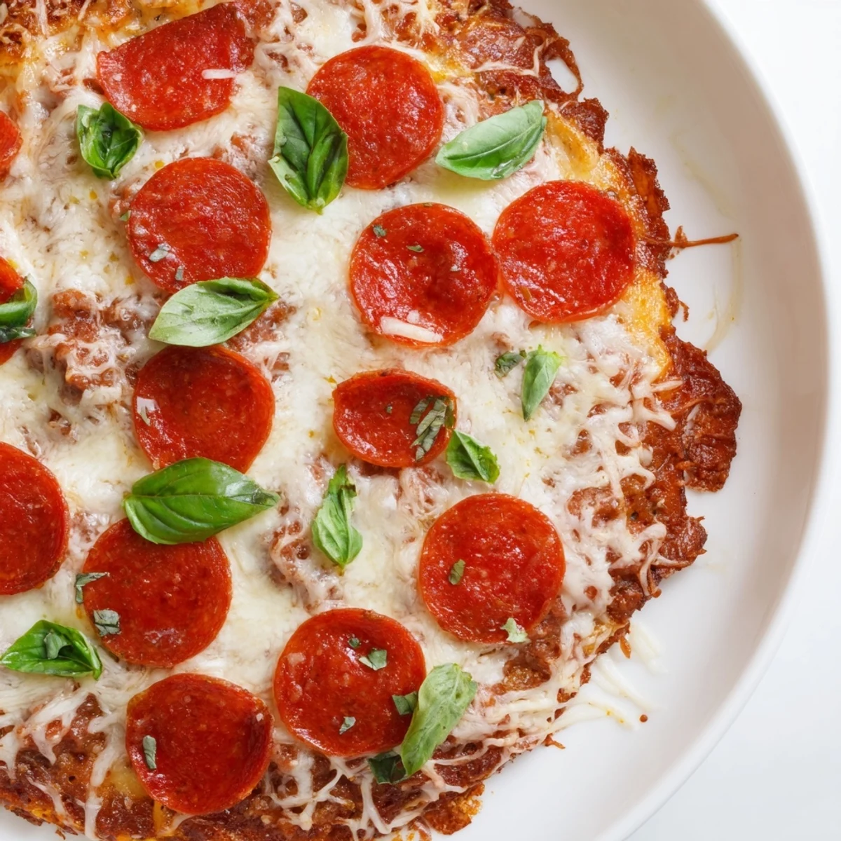 Golden, crispy baked ground beef pizza base with melted mozzarella and sizzling pepperoni.