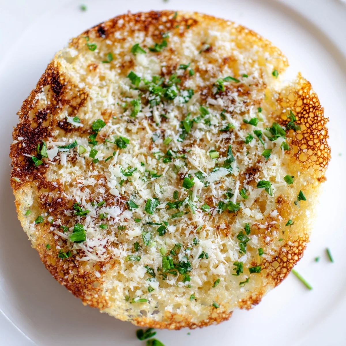Golden-brown cloud bread savory toast with fresh herbs, ideal for dipping into flavorful soups.