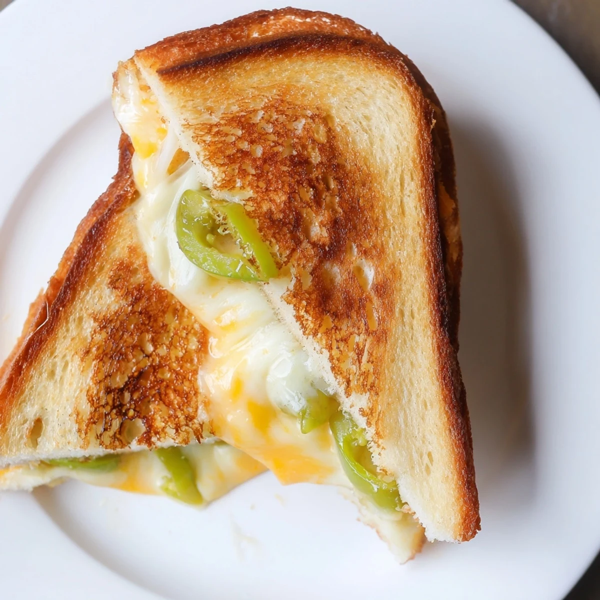 Gooey cheddar jalapeño grilled cheese sandwich with golden, crispy bread, ready to eat.