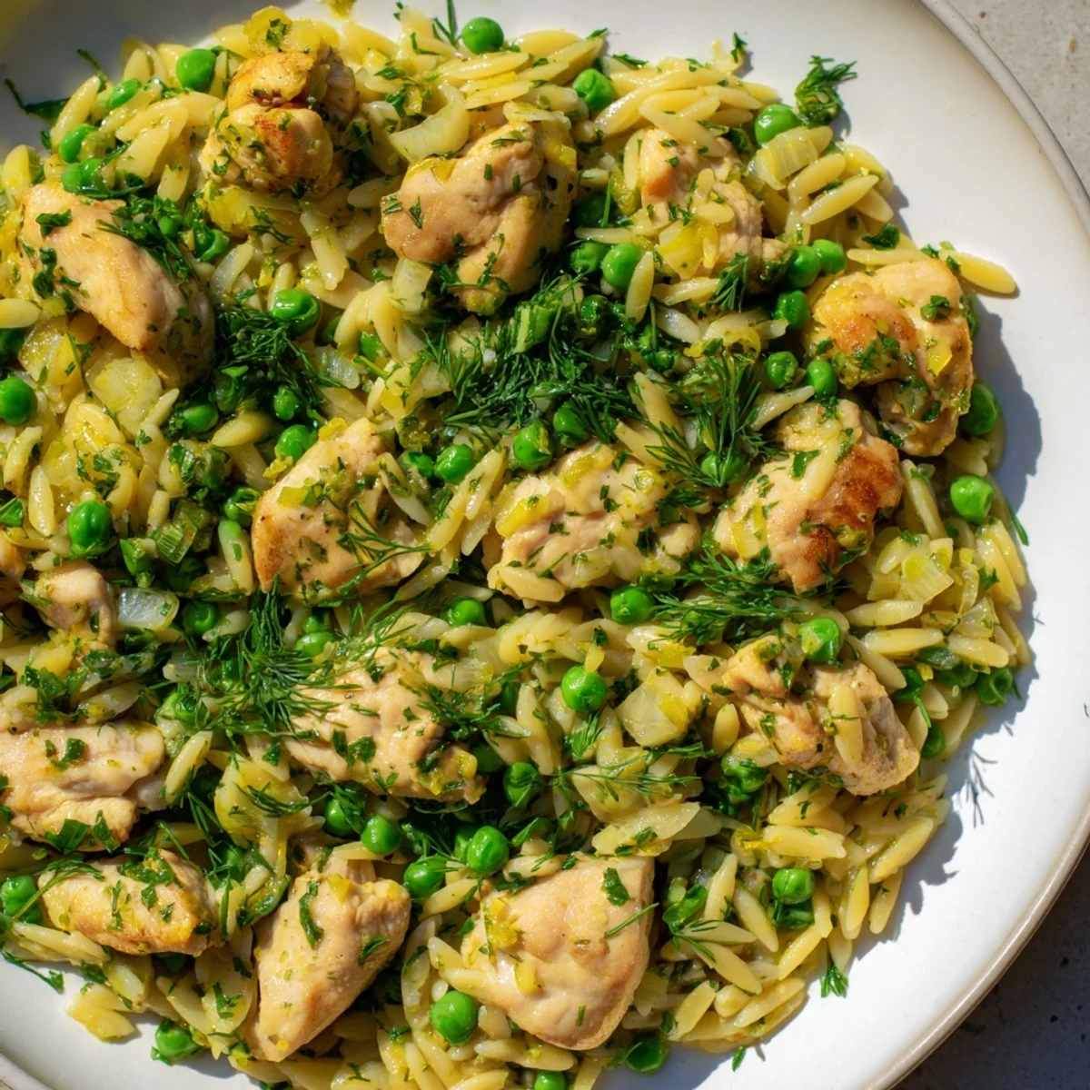 Golden chicken and orzo simmer in a bright lemon sauce for this flavorful skillet dish.