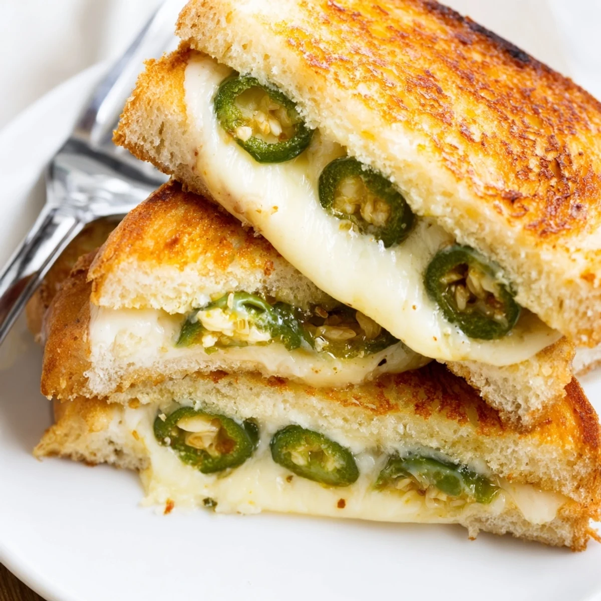 Golden, melted Jalapeño Havarti Grilled Cheese with crispy bread and spicy jalapeños.