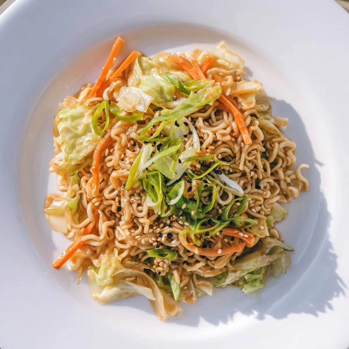Steaming Fried Cabbage Ramen with stir-fried cabbage and noodles in a savory sauce.  