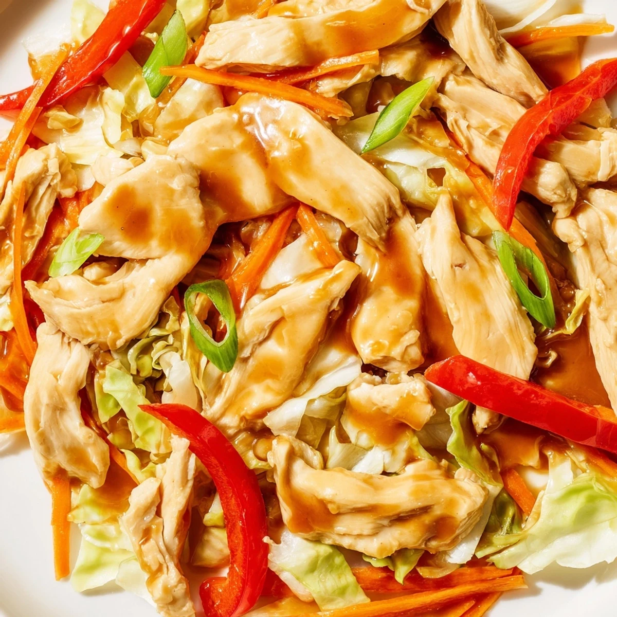 Sizzling Chicken Cabbage Stir-Fry in a hot wok, featuring succulent chicken, crunchy veggies, and a rich umami sauce.