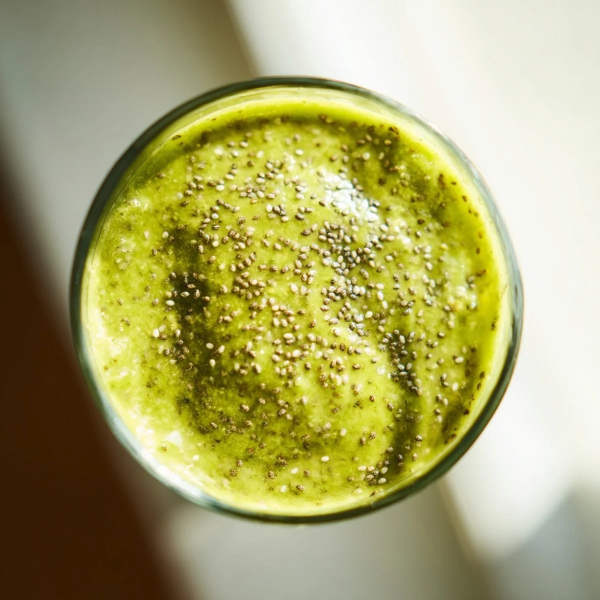 A vibrant green detox smoothie in a glass garnished with fresh mint, blending romaine and spinach with a crisp apple and frozen banana.