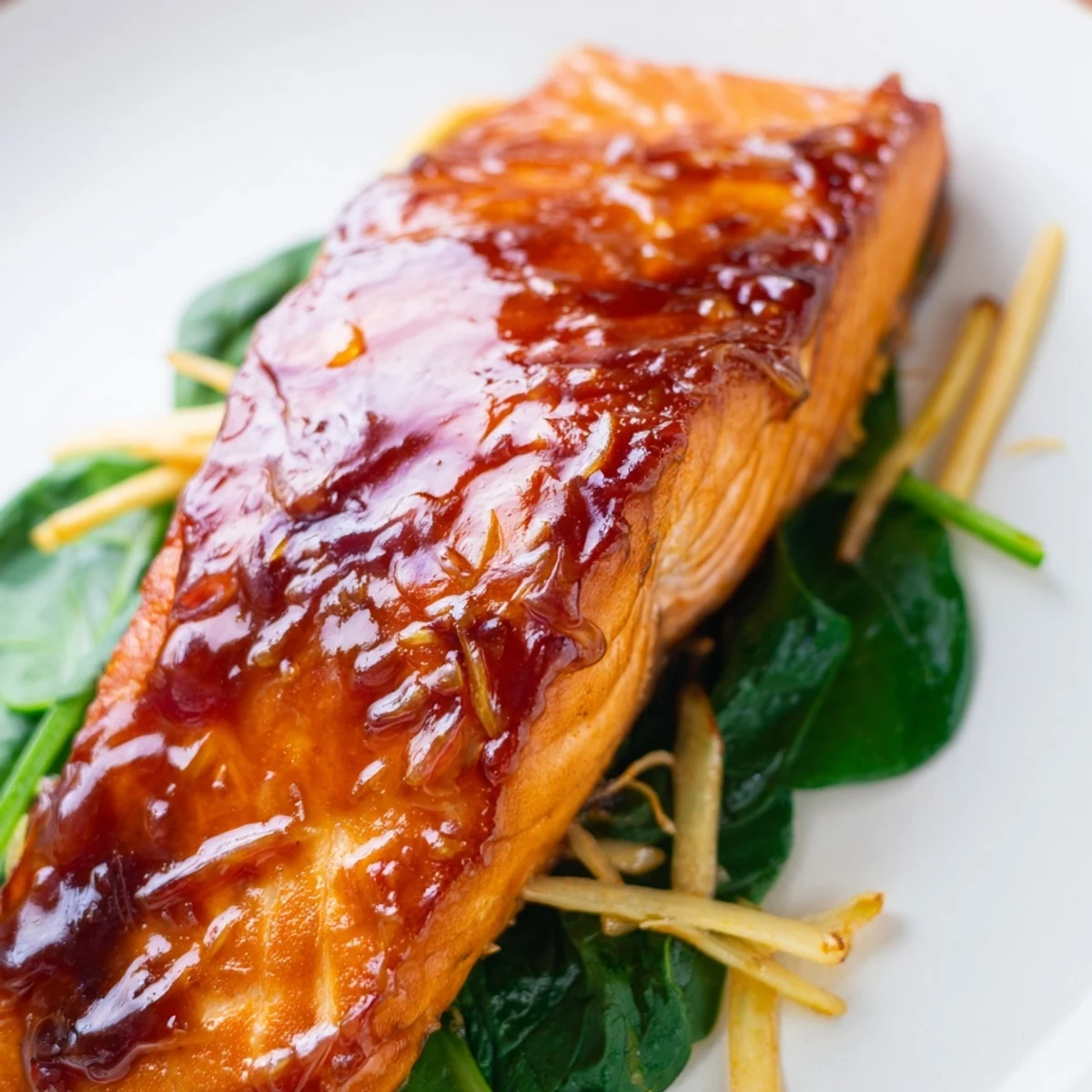 A flavorful serving of miso salmon on spinach, showcasing the flaky texture and caramelized glaze for a weeknight dinner.