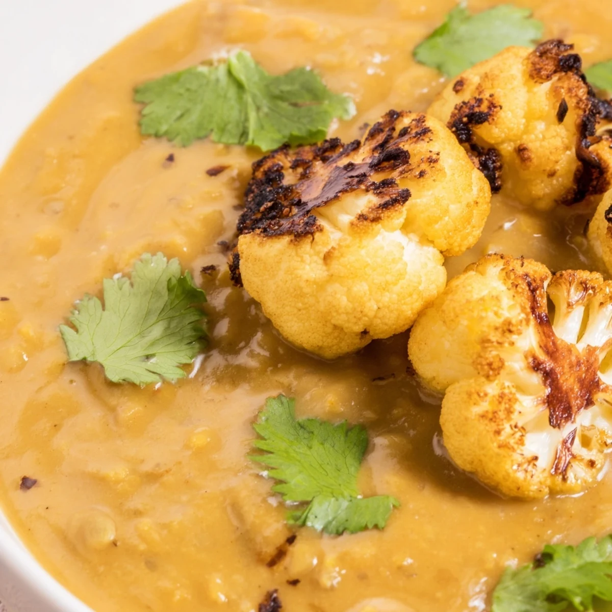 Vibrant Dhal with Cumin-Roasted Cauliflower, perfect for a hearty vegan dinner.