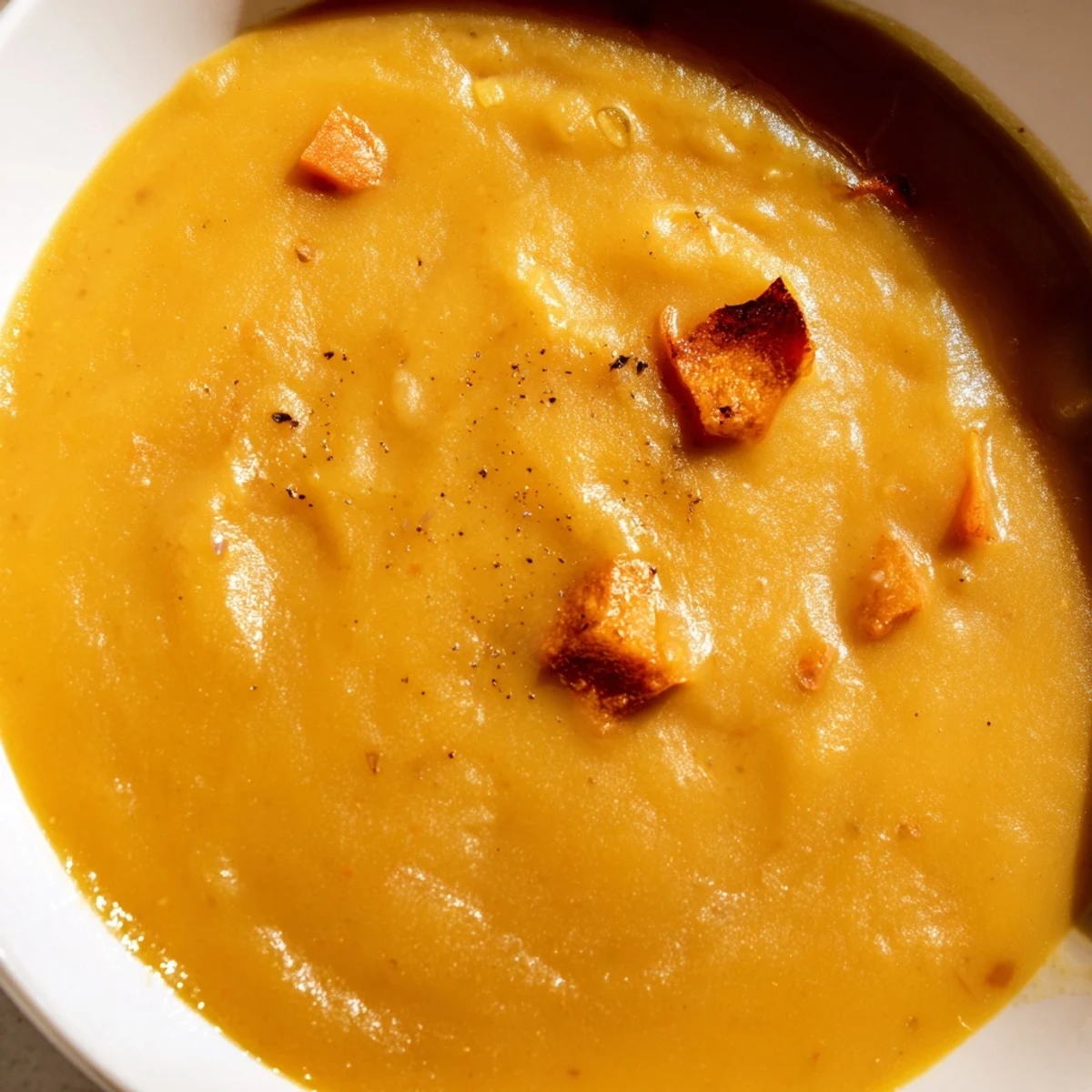 A warm bowl of creamy Butternut Squash and Lentil Soup, garnished with fresh cilantro and a lemon wedge.  