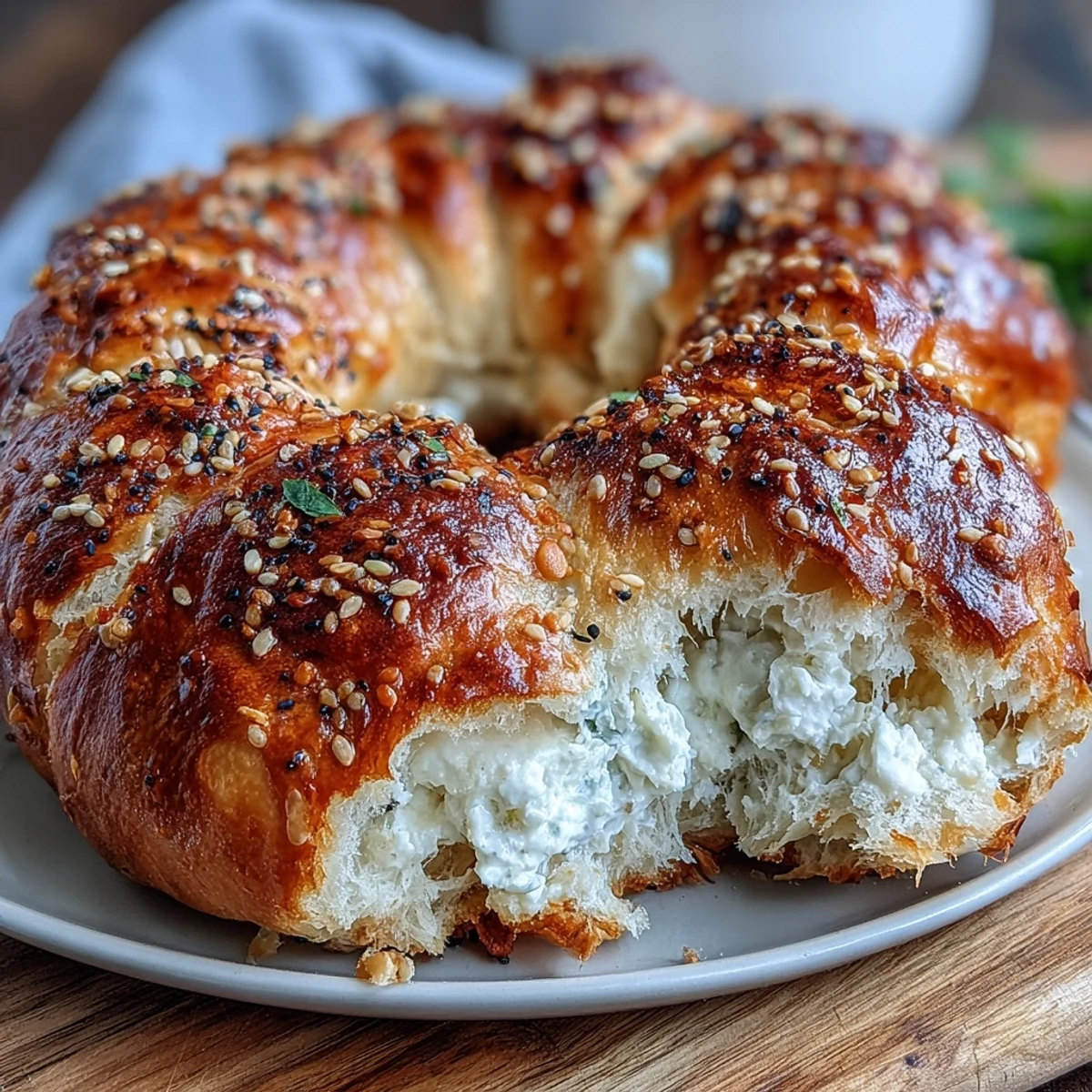 Warm Greek Yogurt Bagels fresh from the oven, topped with sesame seeds and served alongside a cup of coffee.