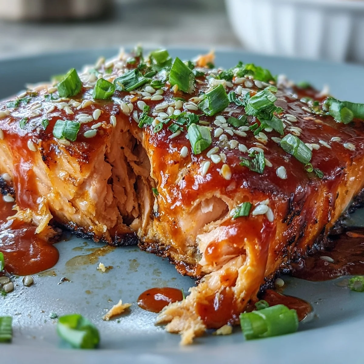 Golden pan-seared Bang Bang Salmon with a glossy, vibrant sauce, served alongside fluffy jasmine rice and lime wedges.  