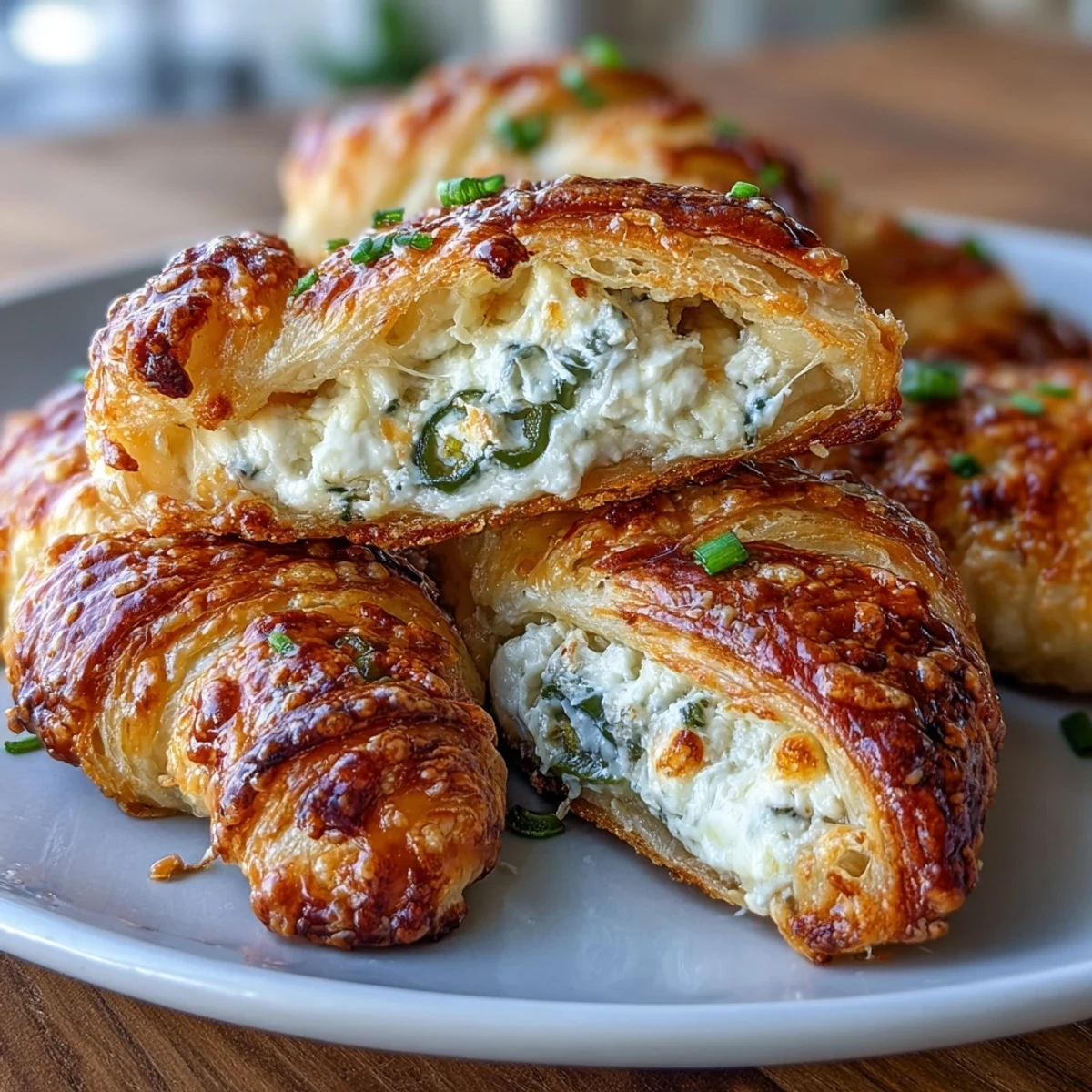 A hand reaches for a warm Jalapeño Popper Twist, revealing the creamy, cheesy filling inside the golden pastry.