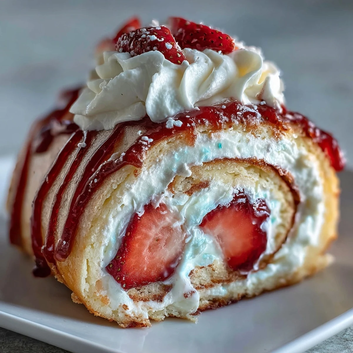 A platter of sliced Strawberry Shortcake Sushi Roll garnished with mint, showcasing the pinwheel dessert sushi on a marble counter.