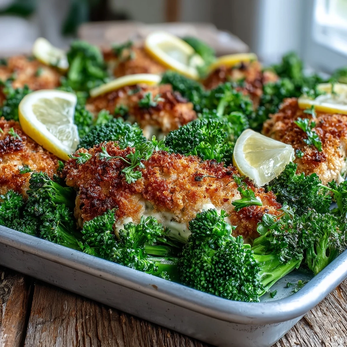 Golden-brown Crispy Parmesan Broccoli & Chicken Trays fresh from the oven with a savory panko crust.