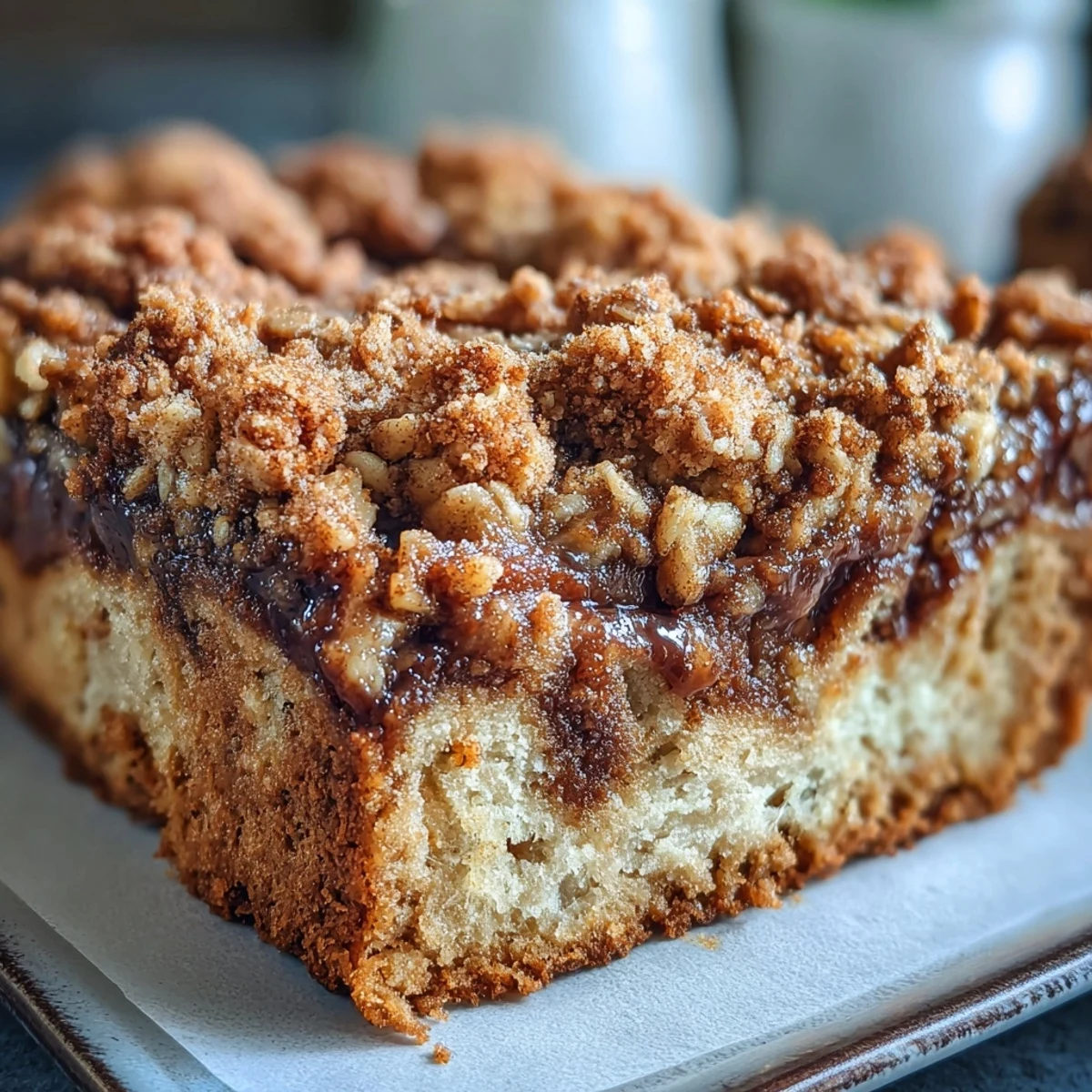 Healthy High-Protein Cinnamon Swirl Coffee Cake Oats served with fresh berries and a dollop of yogurt for a high-protein breakfast.