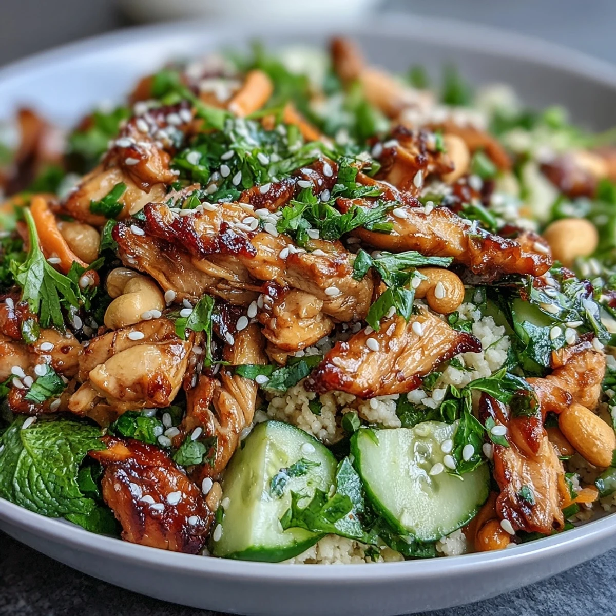 Serve this Asian Sesame Chicken Couscous Salad with lime wedges for a quick, flavorful weeknight main dish that’s easy to make.