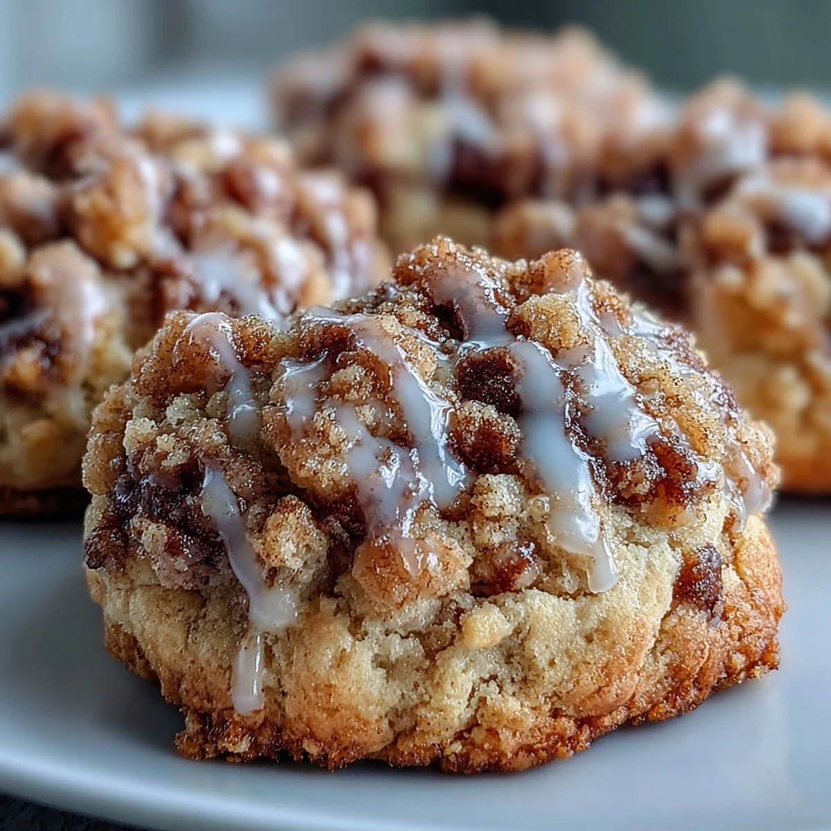 Freshly baked Gilmore Girls Coffee Cake Cookies on a wire rack, drizzled with sweet vanilla icing.