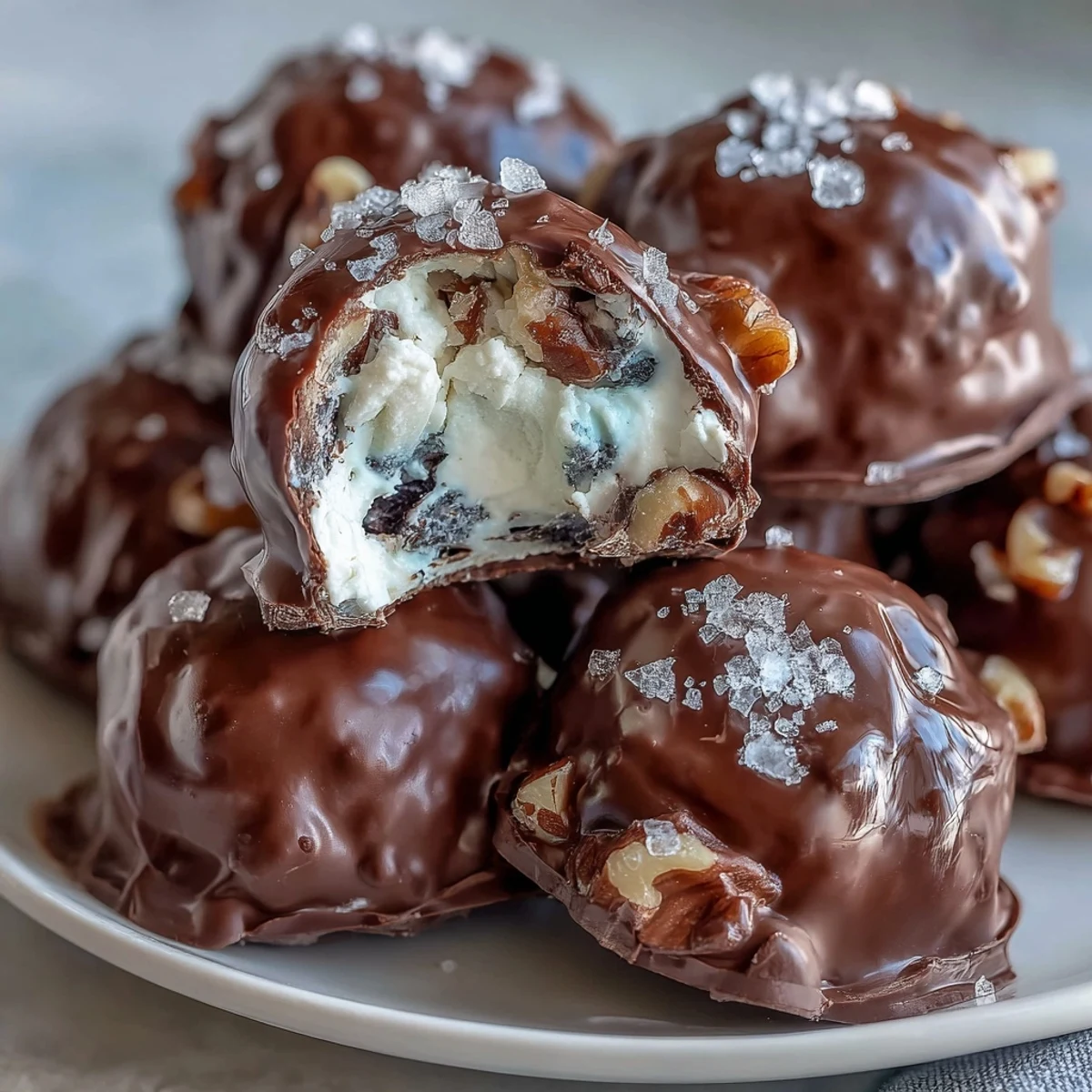 Frozen Wholesome Blueberry Yogurt Clusters dipped in dark chocolate on a tray.