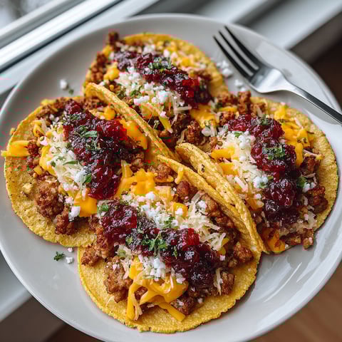 A plate of tacos with meat and jalapenos.