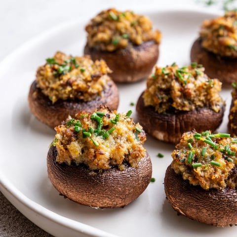 Golden-brown Enchanted Forest Mushroom Nibbles, baked to perfection, filled with savory herb and cheese blend.