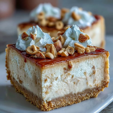 A close-up slice of Nutter Butter Cheesecake reveals a creamy peanut butter filling on a golden cookie crust, topped with whipped cream.