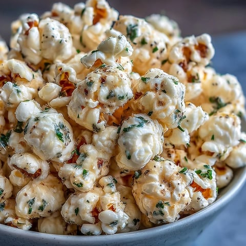Fragrant Truffle Popcorn with fresh Parmesan and fleur de sel piled high in a rustic bowl.