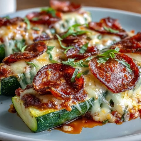 Golden, bubbly mozzarella and pepperoni top roasted zucchini boats filled with tangy tomato sauce.