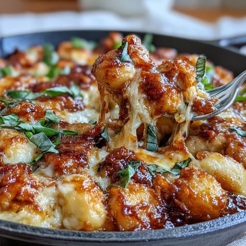 Golden-baked Chicken Parmesan Gnocchi skillet with tender gnocchi, shredded chicken, marinara sauce, and a crispy panko-Parmesan topping, served hot and bubbling from the oven.