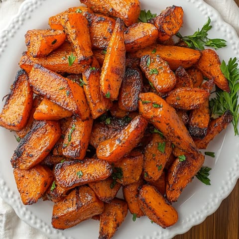 A plate of roasted carrots.