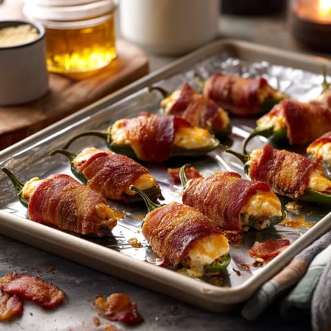 A tray of bacon wrapped peppers.