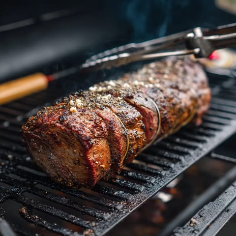 A steak on a grill.