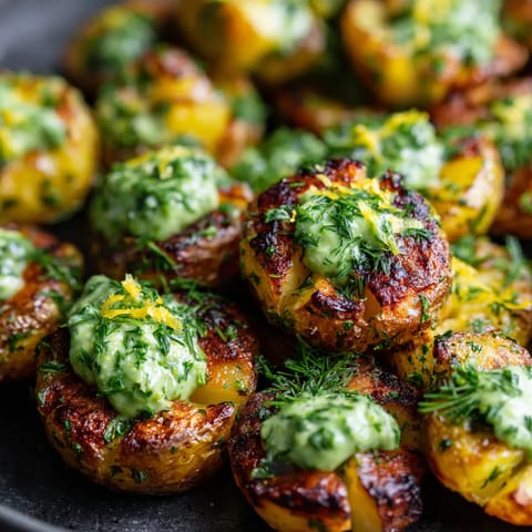 A plate of food with a green sauce on top.