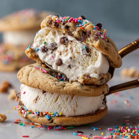 A cookie sandwich with white and brown frosting.