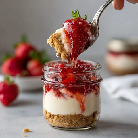 A person is eating a strawberry dessert.