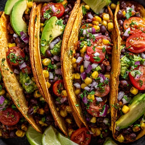 A bowl of food with tomatoes, corn, and beans.