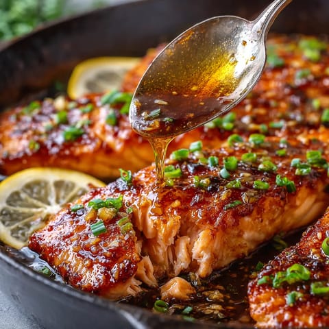A spoon is being used to pour sauce on a piece of meat.