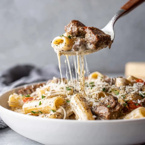 A fork is being used to eat pasta.