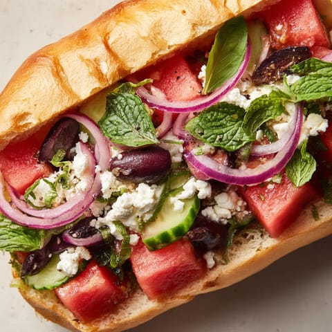 A sandwich with tomatoes, cucumbers, and feta cheese.