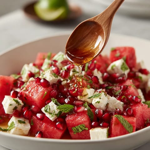 A bowl of fruit with a spoon in it.