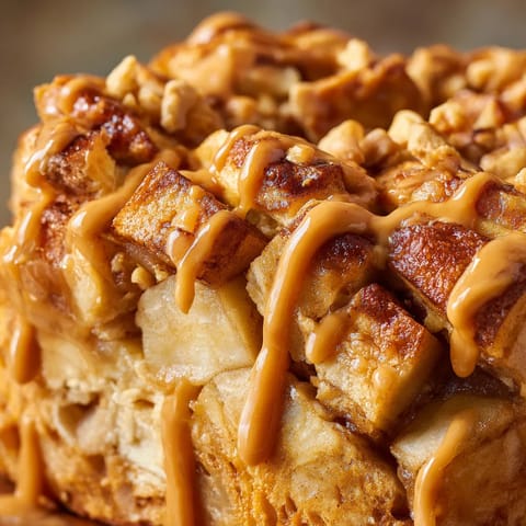 A cake with caramel drizzled on top.