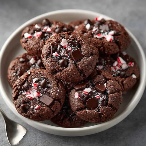 A plate of chocolate chip cookies with red and white sprinkles.