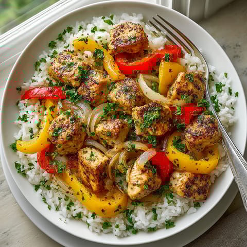 A plate of Cajun Chicken Skillet Stir-Fry.