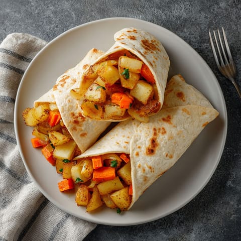 A plate of roasted vegetable wraps.