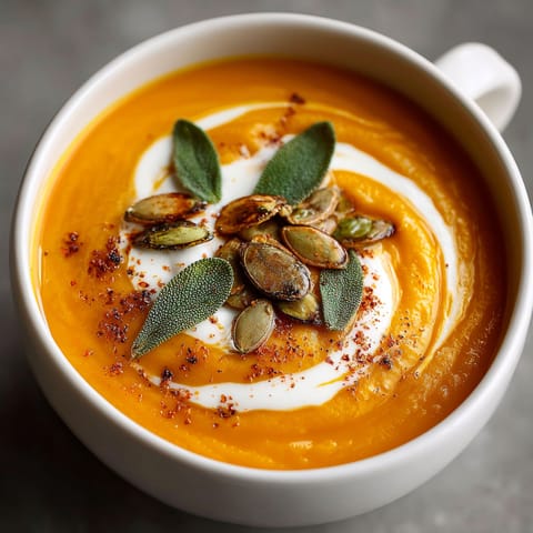 A cup of soup with a spoon in it.