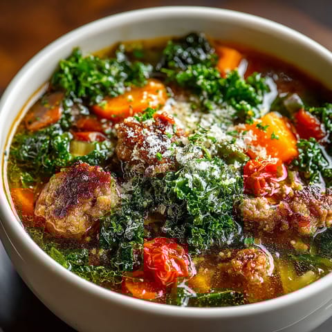 A bowl of soup with meat and vegetables.