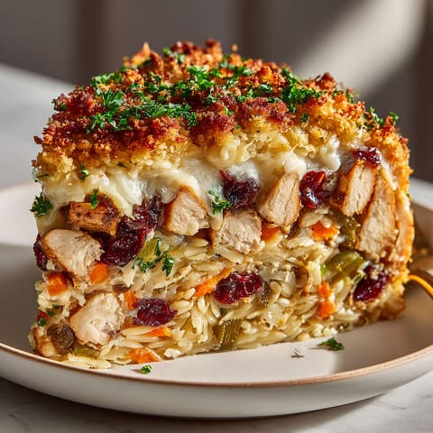 A large casserole dish filled with rice, meat, and vegetables.