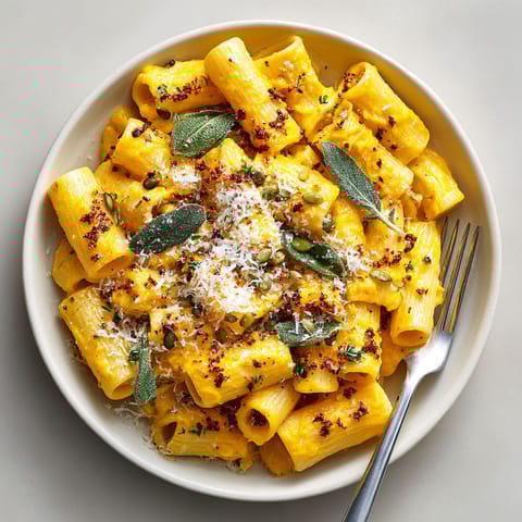 A bowl of pasta with cheese and herbs.