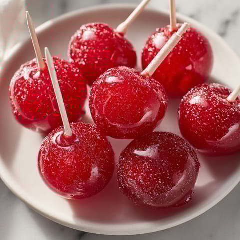 A plate of red candy with sticks in it.