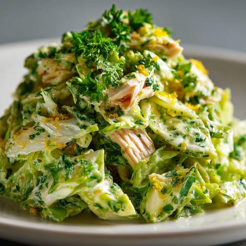 Green Goddess Salad on a white plate.