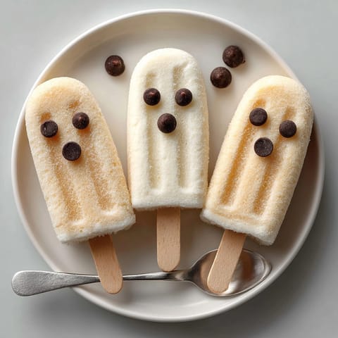 Homemade Boo-nana Yogurt Ghost Pops: Healthy, frosty banana treats decorated with chocolate faces.